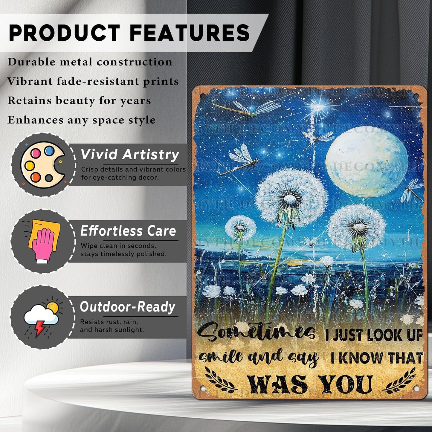 Vintage Dragonfly Tin Sign Sometimes I Just Look Up Smile and Say I Know That was You Retro Metal Poster Funny Wall Art Cafe Office Bar Plub Club Toilet Farm Room Garden Plaque 12 * 16inch