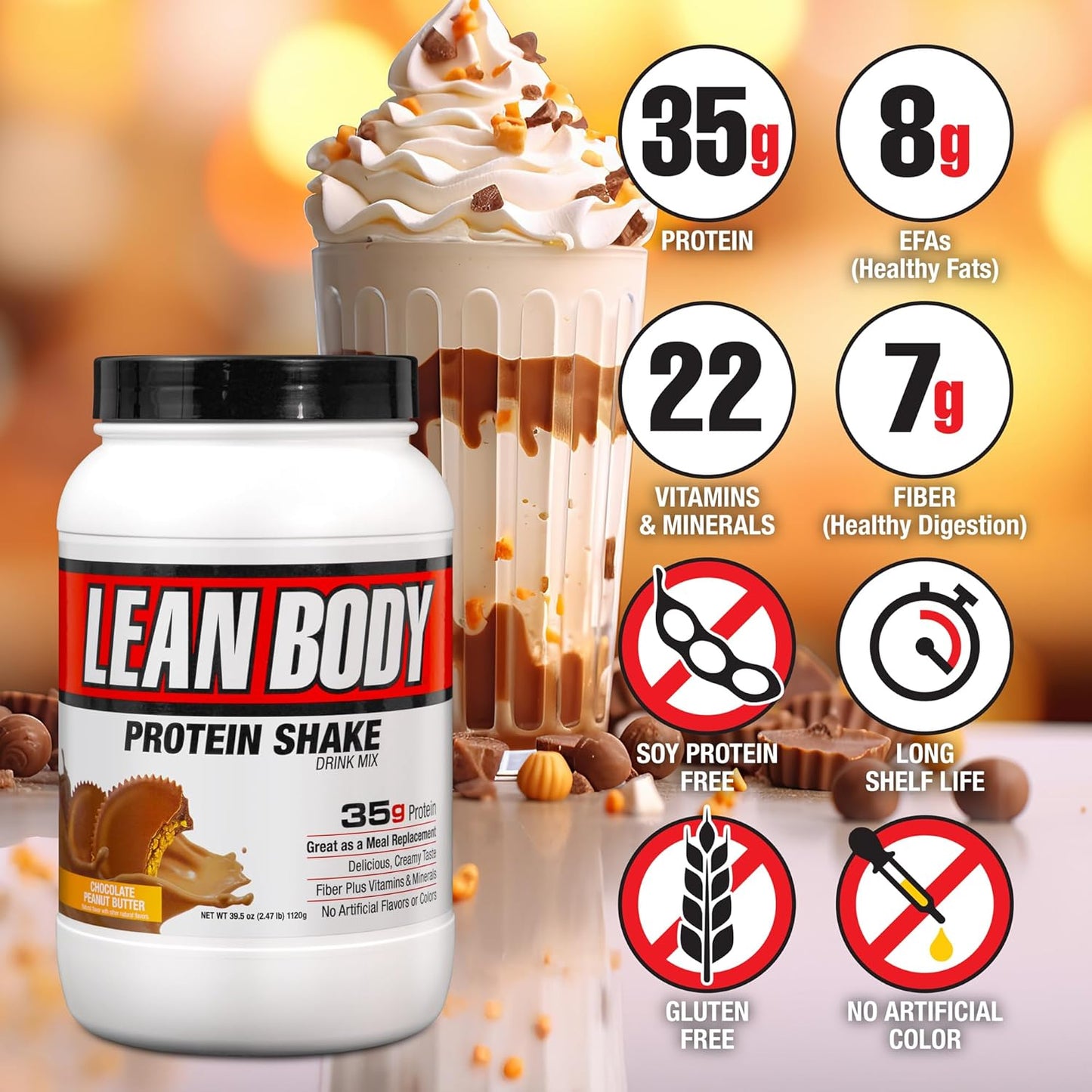 LABRADA Nutrition – Lean Body High Protein Meal Replacement Shake, Whey Protein Powder for Weight Loss and Muscle Growth, Chocolate Peanut Butter, 2.47LB Tub Packaging May Vary