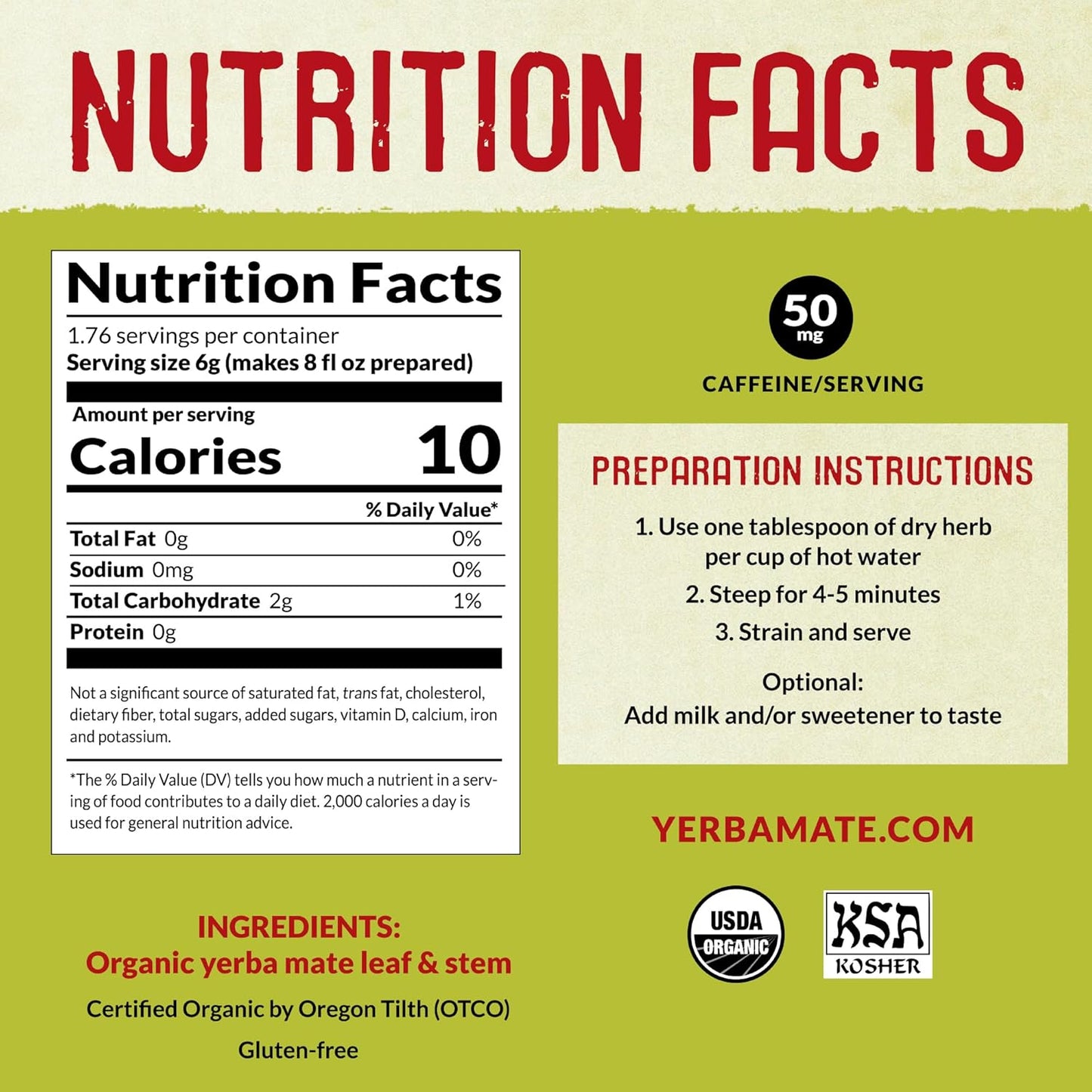 ECOTEAS Organic Yerba Mate Loose Leaf Tea – Unsmoked Detox Herbal Tea for Natural Energy – Coffee Alternative - Kosher, Non-GMO, Gluten-Free - Traditional Cut, 1 lb (Pack of 3)