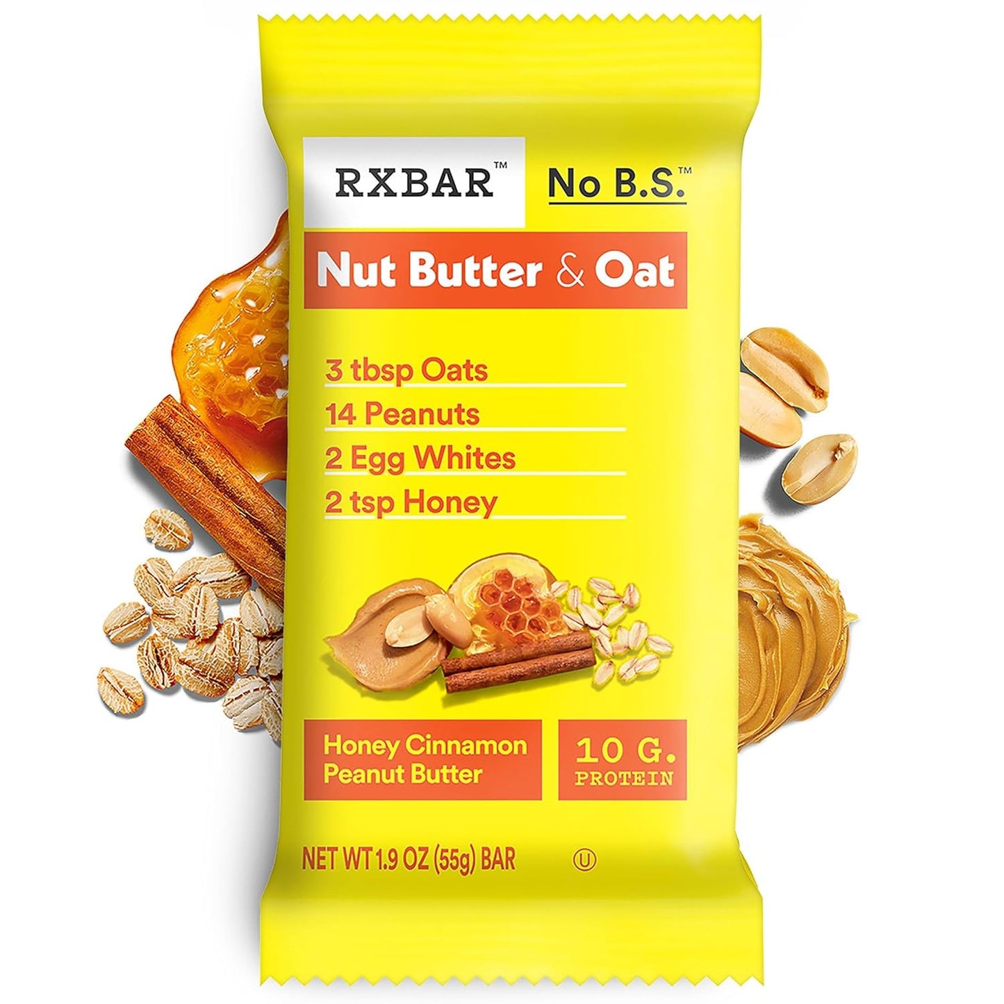 RXBAR Nut Butter and Oat Protein Bars, Protein Snacks, Snack Bars, Honey Cinnamon Peanut Butter (6 Boxes, 30 Bars)