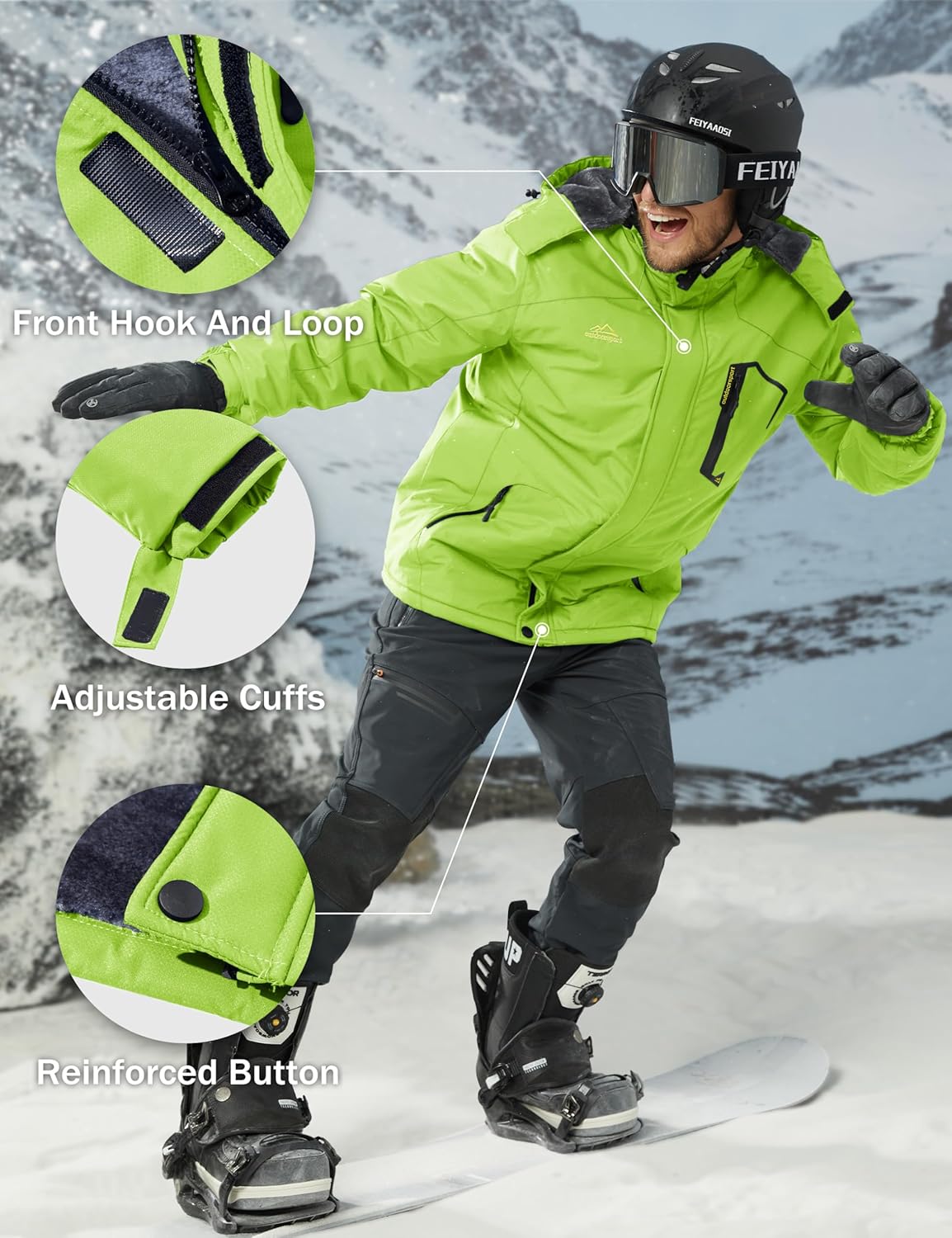 MAGCOMSEN Men's Winter Coats Water Resistant Ski Snow Jacket Warm Fleece Jacket Parka Raincoats With Multi-Pockets