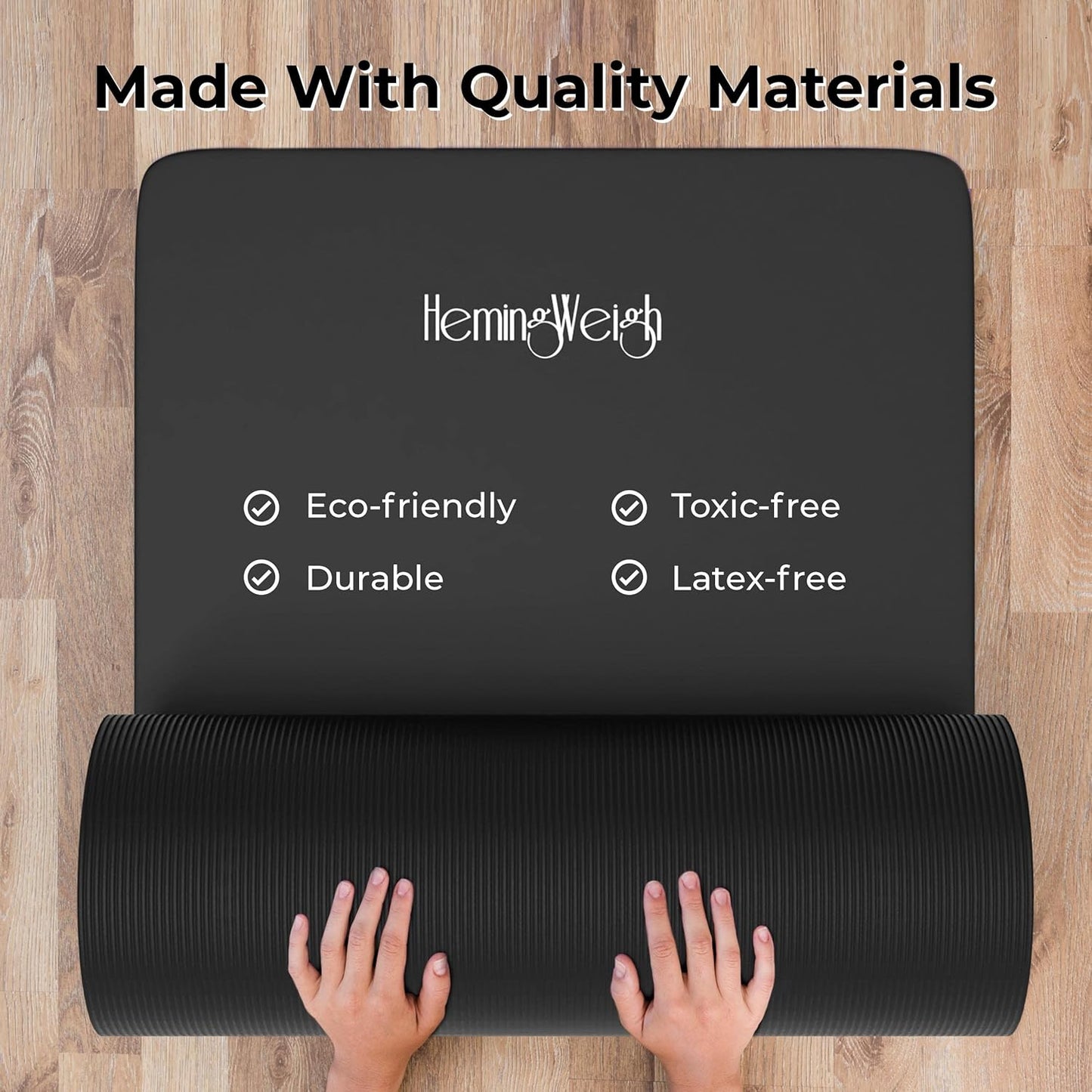 HemingWeigh 1 Inch Extra Thick Non Slip Yoga Mat - Exercise Mats for Home Workouts, Black (70"L x 23"W)