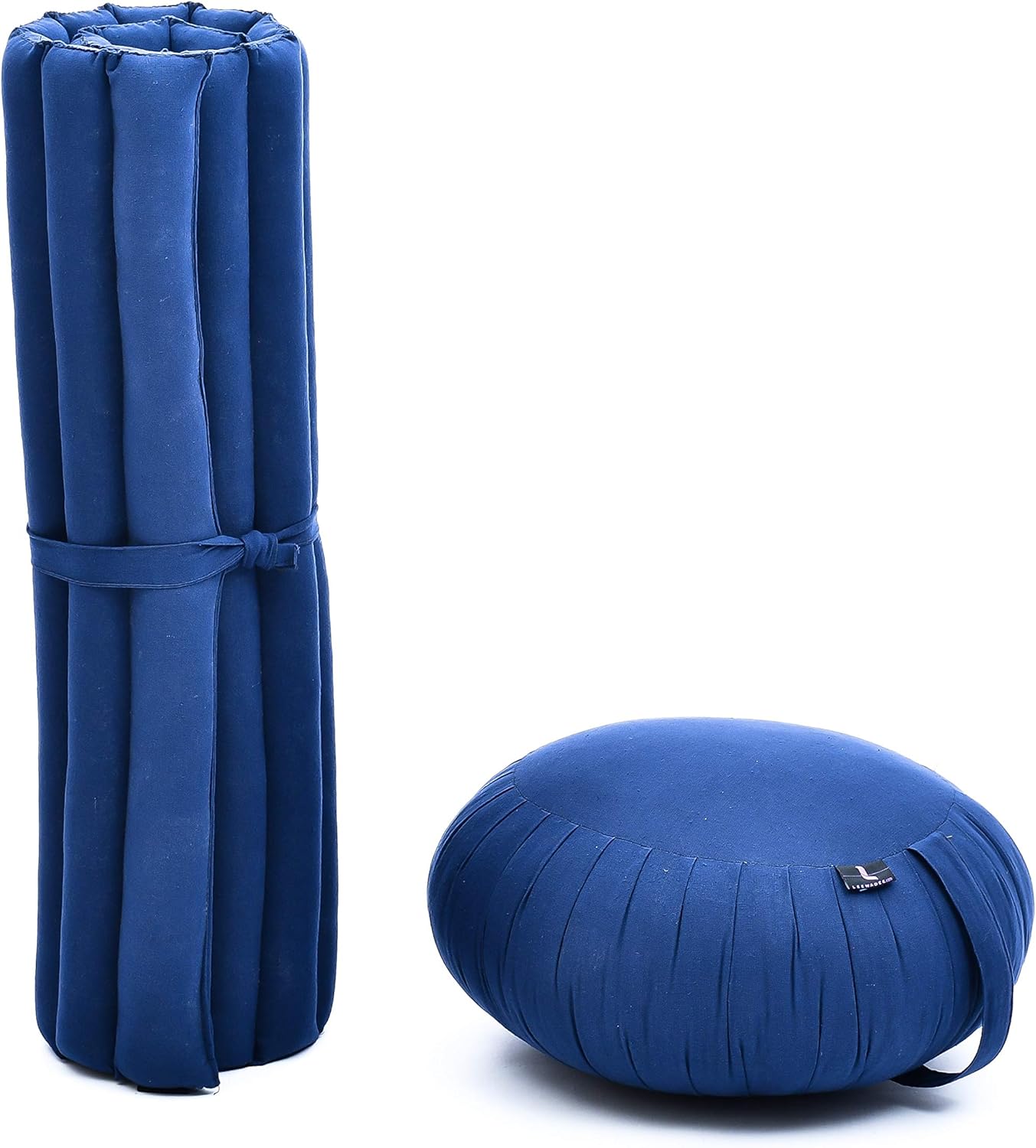 Leewadee Meditation Cushion Set – 1 Round Zafu Meditation Pillow and 1 Square Roll-Up Zabuton Meditation Mat, Pillows Bundle Filled with Kapok