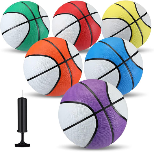 Jenaai 6 Pcs Rubber Basketballs Official Size Bulk Streetballs Multicolor Basket Balls with Pump Plain Basketball Set for Adult Youth Gifts Indoor Outdoor Training Games