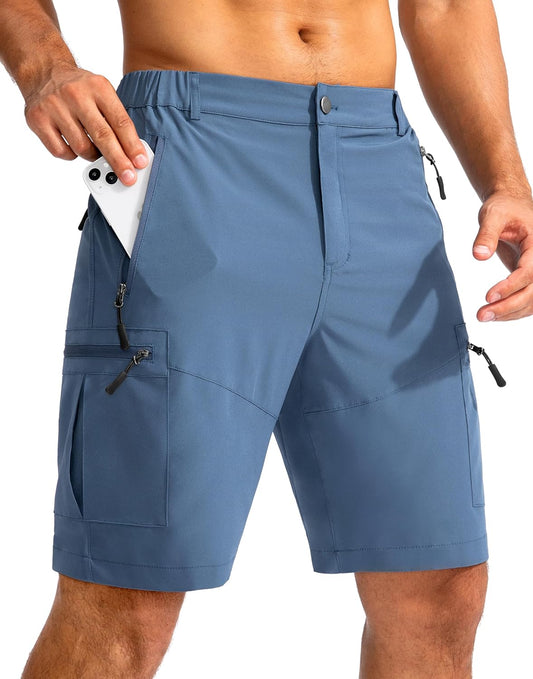 Pudolla Men's Hiking Cargo Shorts 9" Lightweight Outdoor Work Shorts for Men Travel Golf Camping Casual with 5 Zipper Pockets