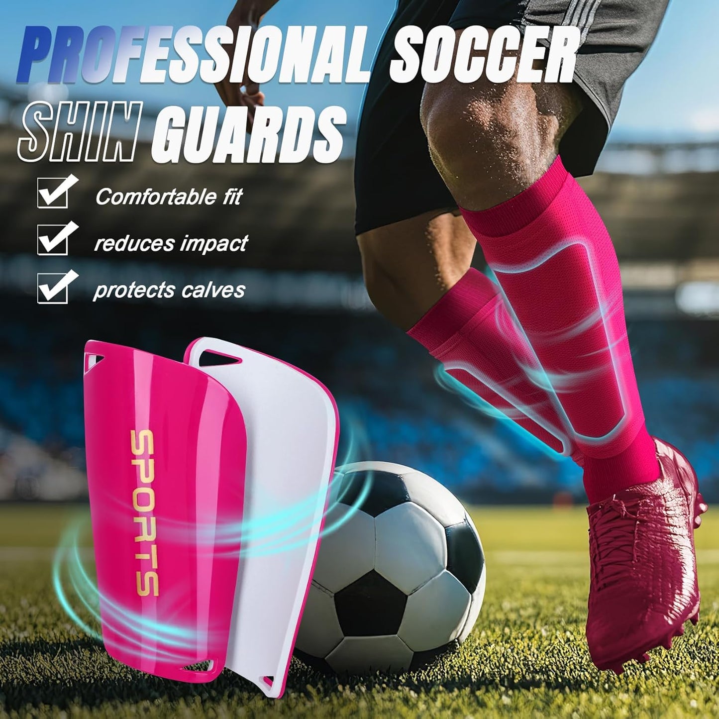 XZQTIVE Soccer Shin Guards with Shin Sleeves and Soccer Socks, Football Shin Pads Set for Kids Youth and Adult