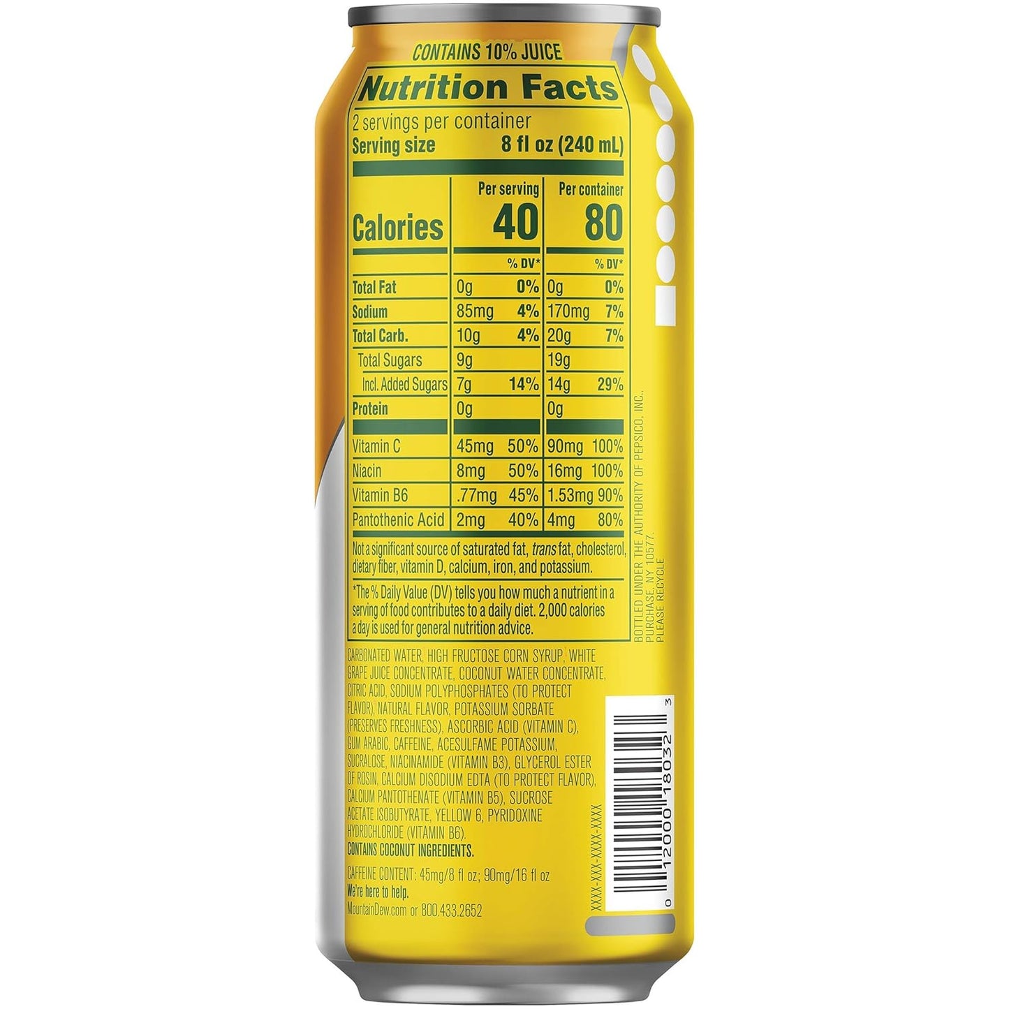 Mountain Dew Kickstart, Pineapple Orange Mango, 90mg Caffeine, Vitamins B & C, 80 Calories, 10% Juice, 16 fl oz (Pack of 12)