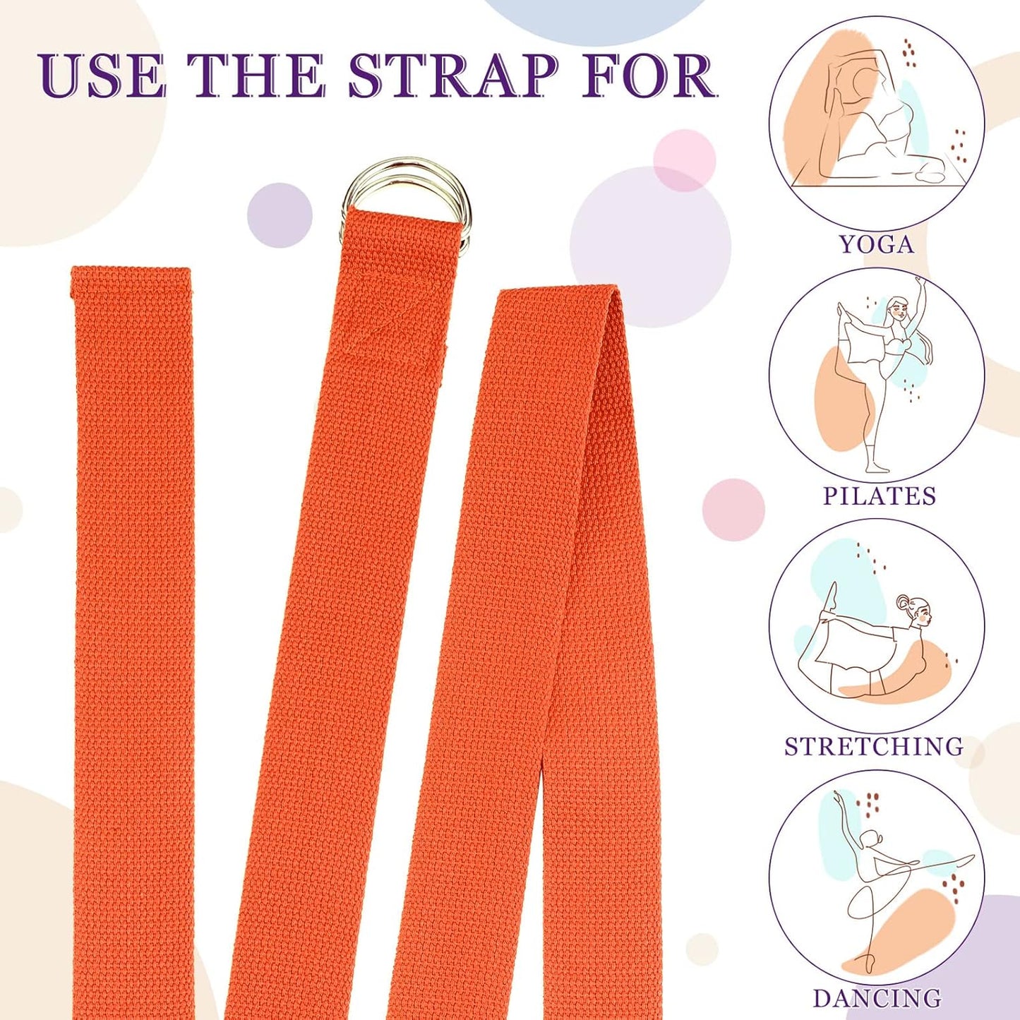 Leyndo 24 Pieces Yoga Strap Stretching Pilates Exercise Adjustable Straps 6 ft Non Elastic Yoga Belt with Adjustable D Ring Buckle for Pilates Gym Workouts Fitness