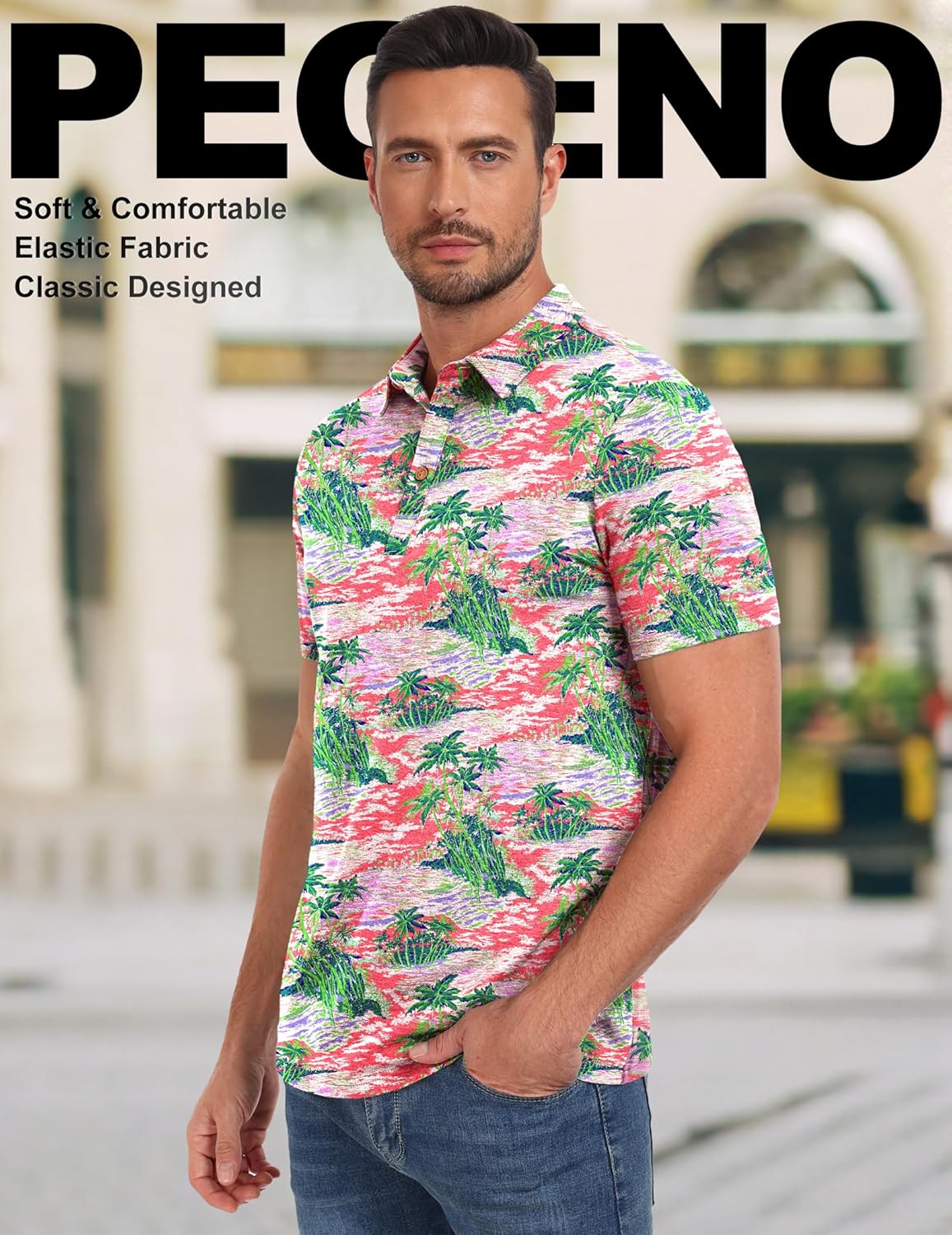 PEGENO Mens Polo Shirts Short Sleeve Casual Cotton Golf Shirts Performance Polo Shirts for Men
