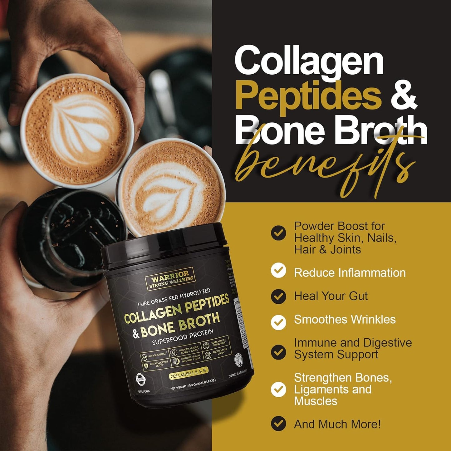 Premium Collagen Peptides Bone Broth Powder: Grass Fed Hydrolyzed Collagen Boost for Healthy Skin, Nails, Hair, Joints, Muscles, Bones, Digestion, Keto Friendly, Unflavored