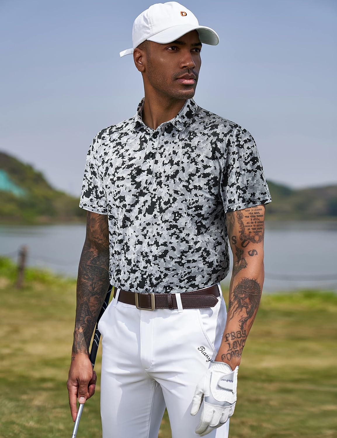 TAPULCO Mens Quick Dry Polo Shirts Camouflage Pattern Performance Athletic Lightweight Breathable Casual Golf Tshirts