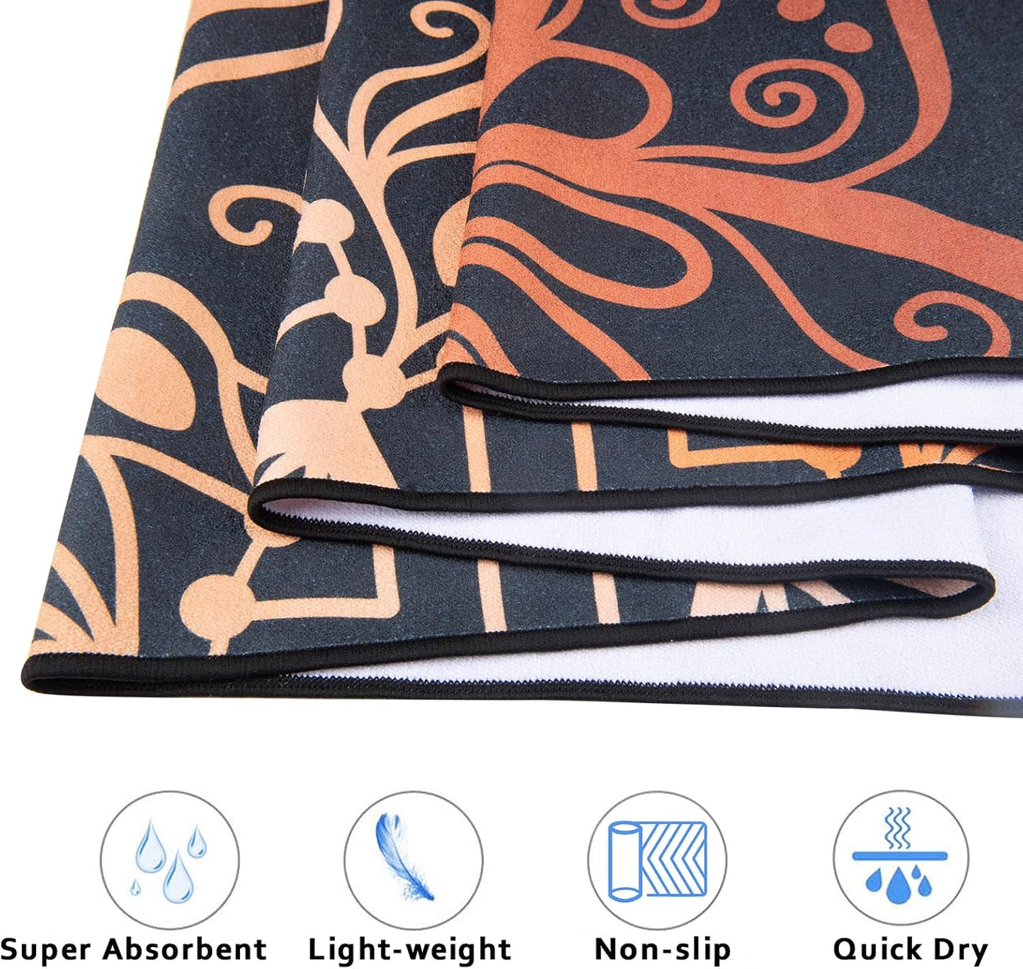 QiyI Yoga Mat Towel with Corner Pockets, Non Slip Sweat Absorbent Hot Yoga Towels, Soft Yoga Blankets with Travel Bag, Skidless Mat Cover for Workout, Gym, Fitness - 70"x26", Luxury Golden Mandala