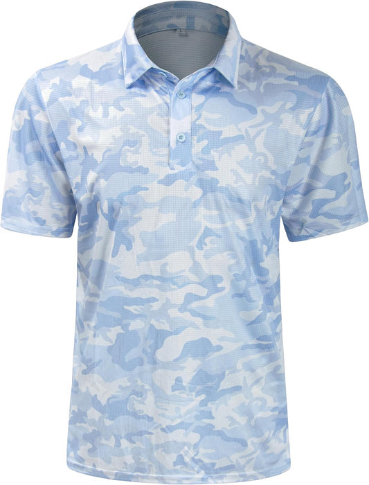 TAPULCO Mens Quick Dry Polo Shirts Camouflage Pattern Performance Athletic Lightweight Breathable Casual Golf Tshirts