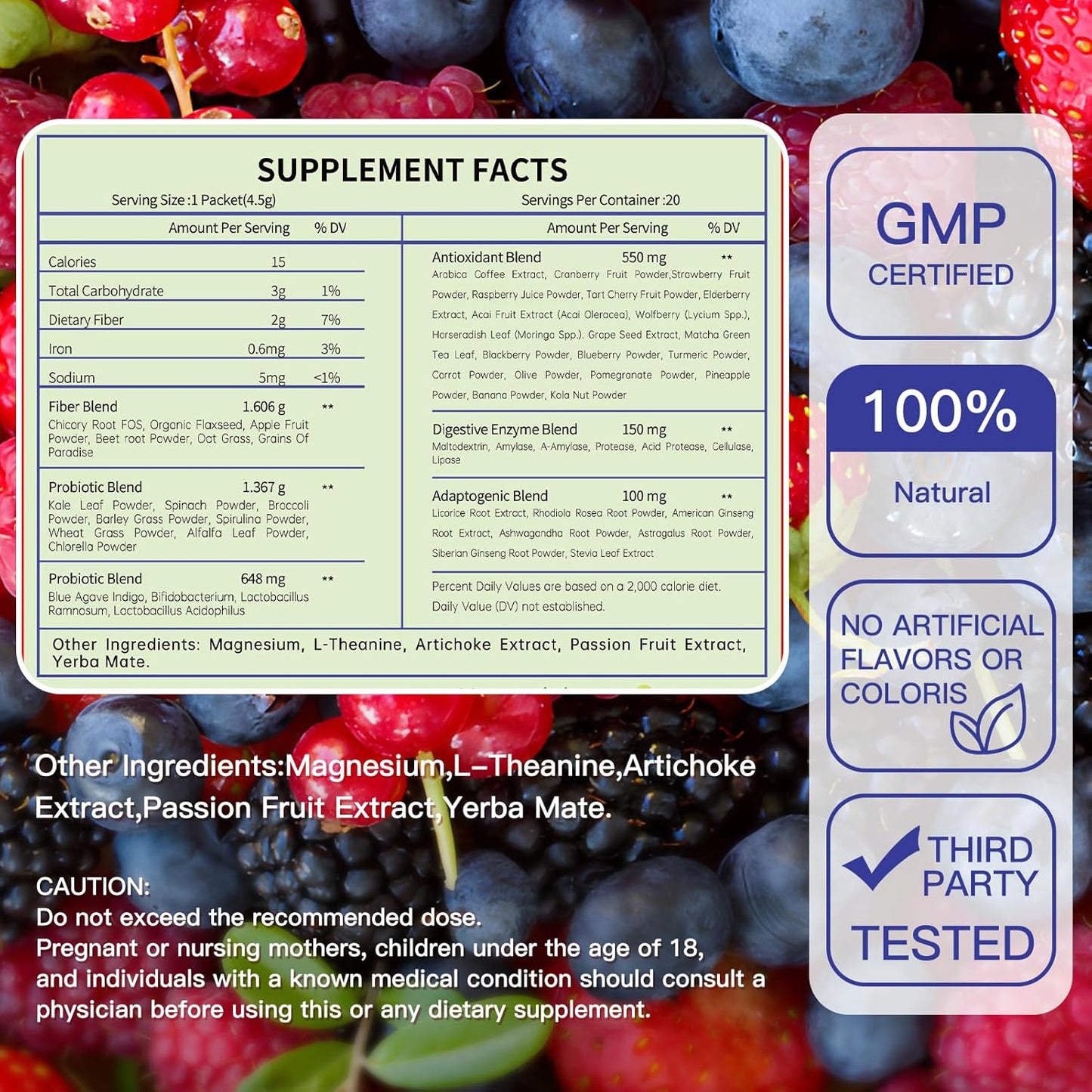 Newpie Superfoods Happy Cleaner Probiotic Powder,Watermelon Flavor Prebiotic & Probiotic Powder,Organic Fiber,Sugar Free,Gut Health,Natural Antioxidant for Women Men (20 Packet, Mixed Berry)