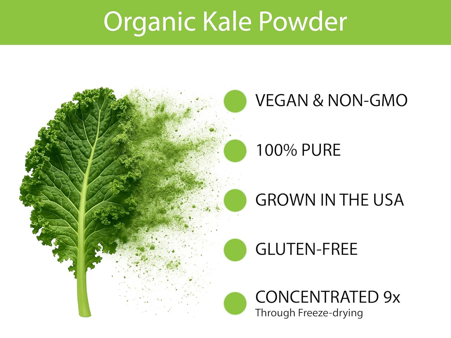 KOYAH - Organic USA Kale Powder (Equivalent to 30 Cups Fresh): Freeze-dried, Whole-Leaf Powder