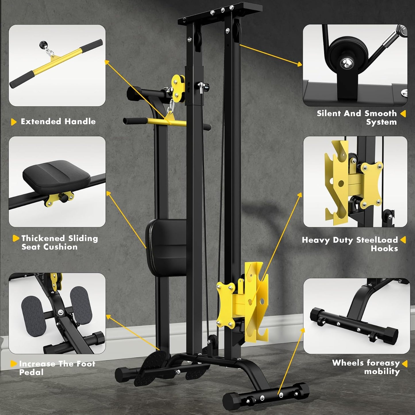 Multi-Functional Cable Station LAT Pull Down Machine Low Row Cable & Rowing Machine Workout Combo for Home Gym