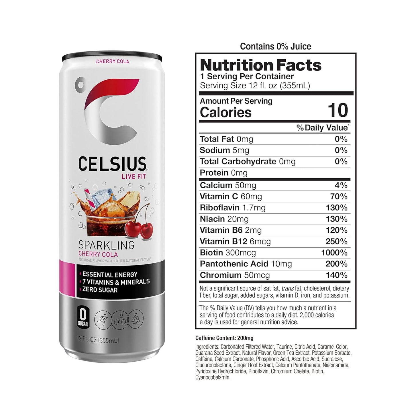 CELSIUS Sparkling Cherry Cola, Sugar Free Energy Drink, 12 Fl Oz (Pack of 12)