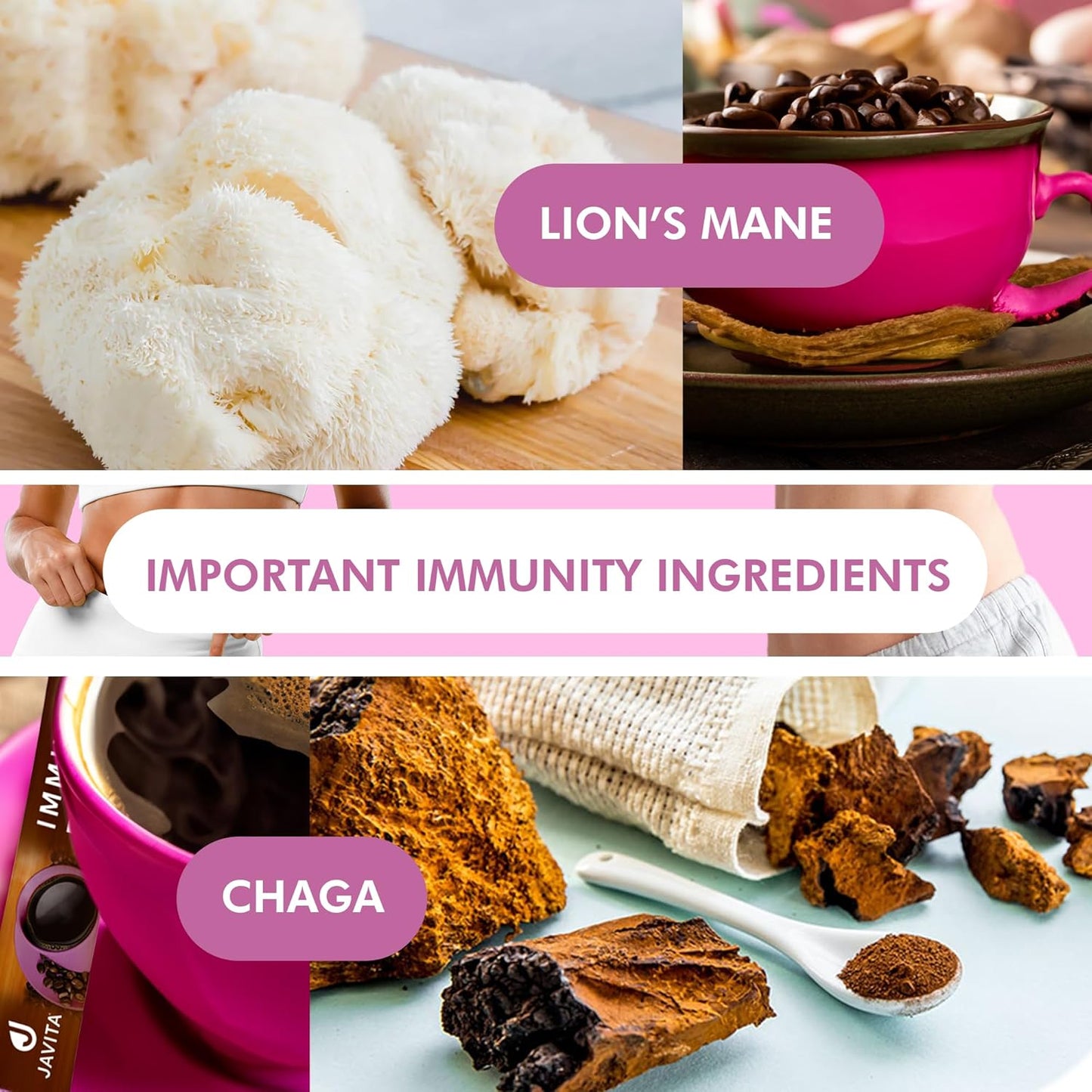 Mushroom Coffee by Javita, Immune & Defend Blend of Chaga, Lion's Mane and Dark Roast Coffee for Morning Boost, Antioxidant Support; Keto-friendly, 4 boxes of 24 (3.5g) Sticks, 96 ct