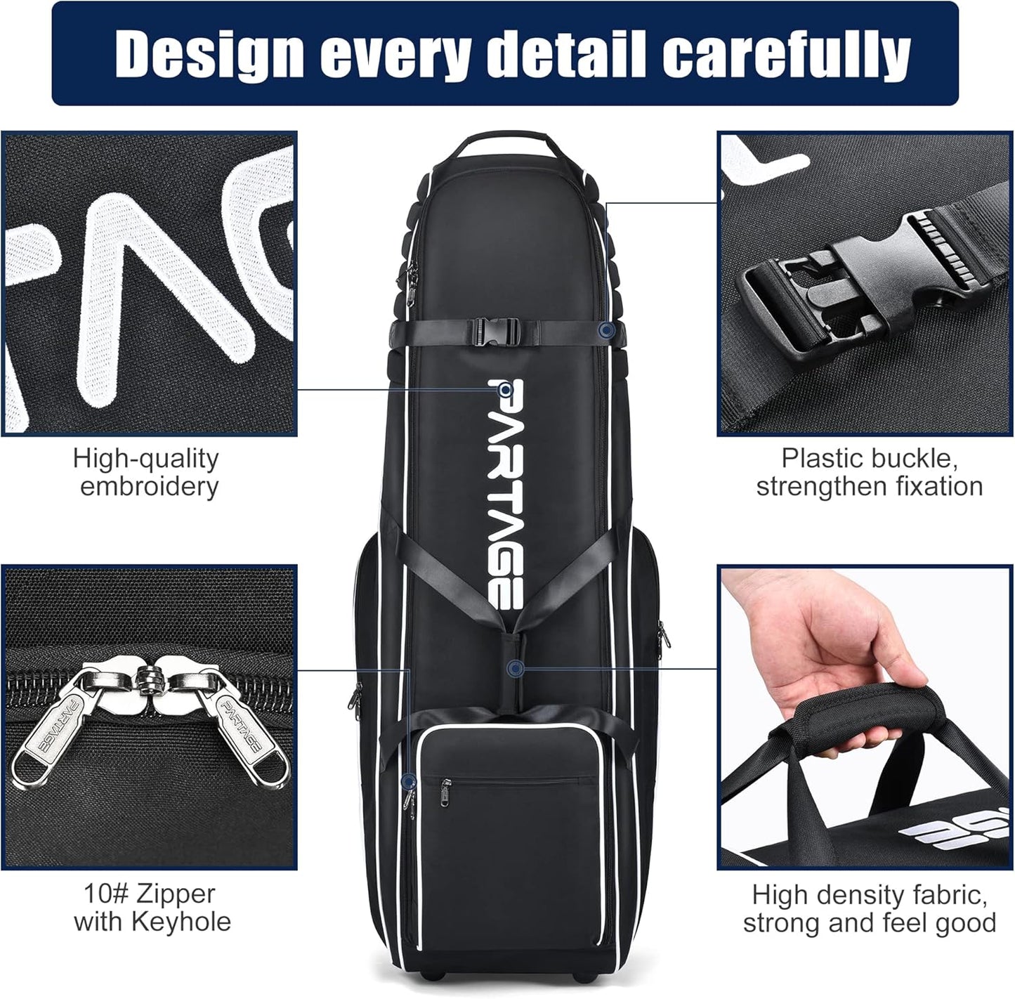 Partage Golf Travel Bag with Wheels, Golf Travel Case for Airlines, 900D Heavy Duty Oxford -Black