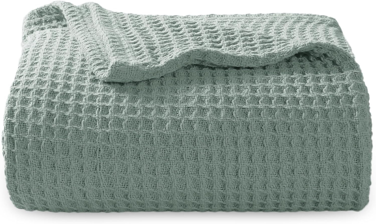 Bedsure 100% Cotton Large Throw Blanket for Couch 50x70 inches - Breathable and Soft, Waffle Weave Throw Blanket for Office, Sage Green