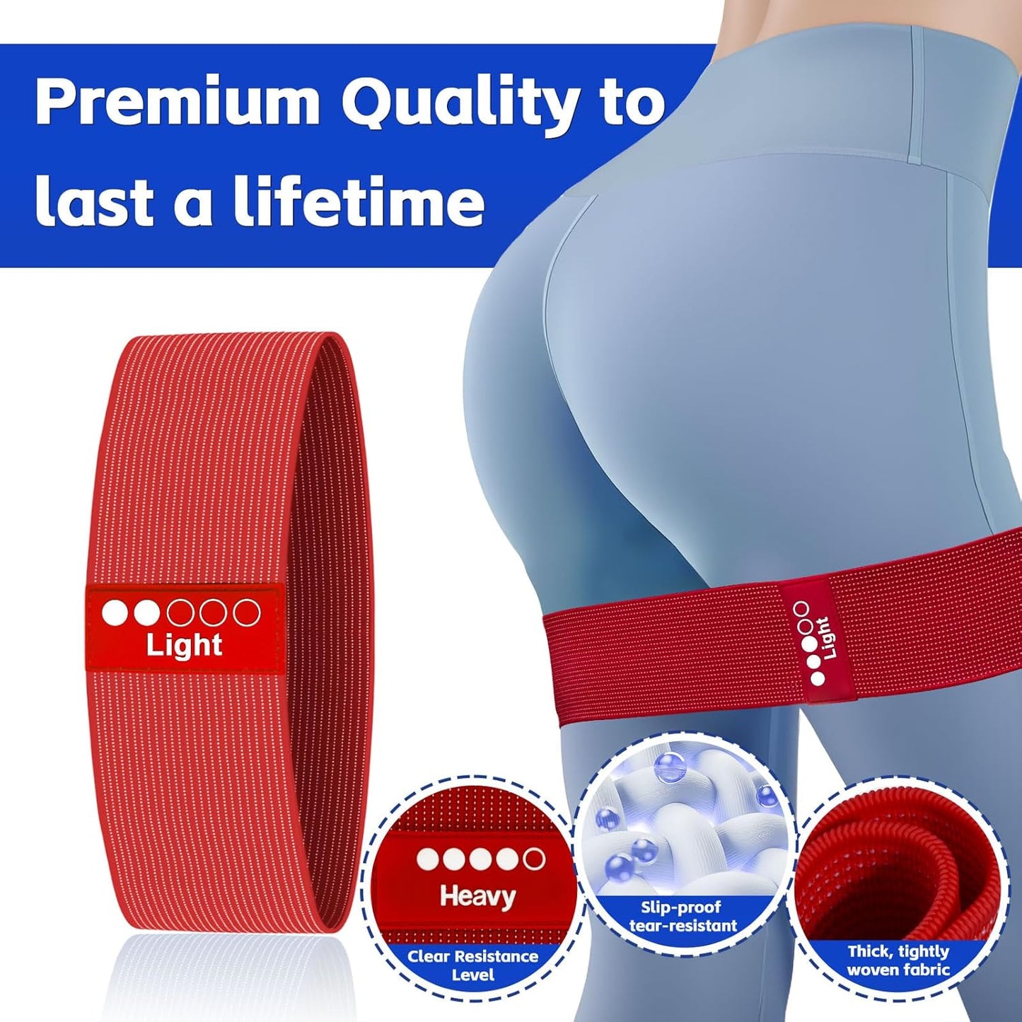 Resistance Bands for Working Out - Exercise Bands Set with Workout Guide - Fabric Elastic Bands for Physical Therapy - Fitness Bands Ideal for Legs Hip Glute