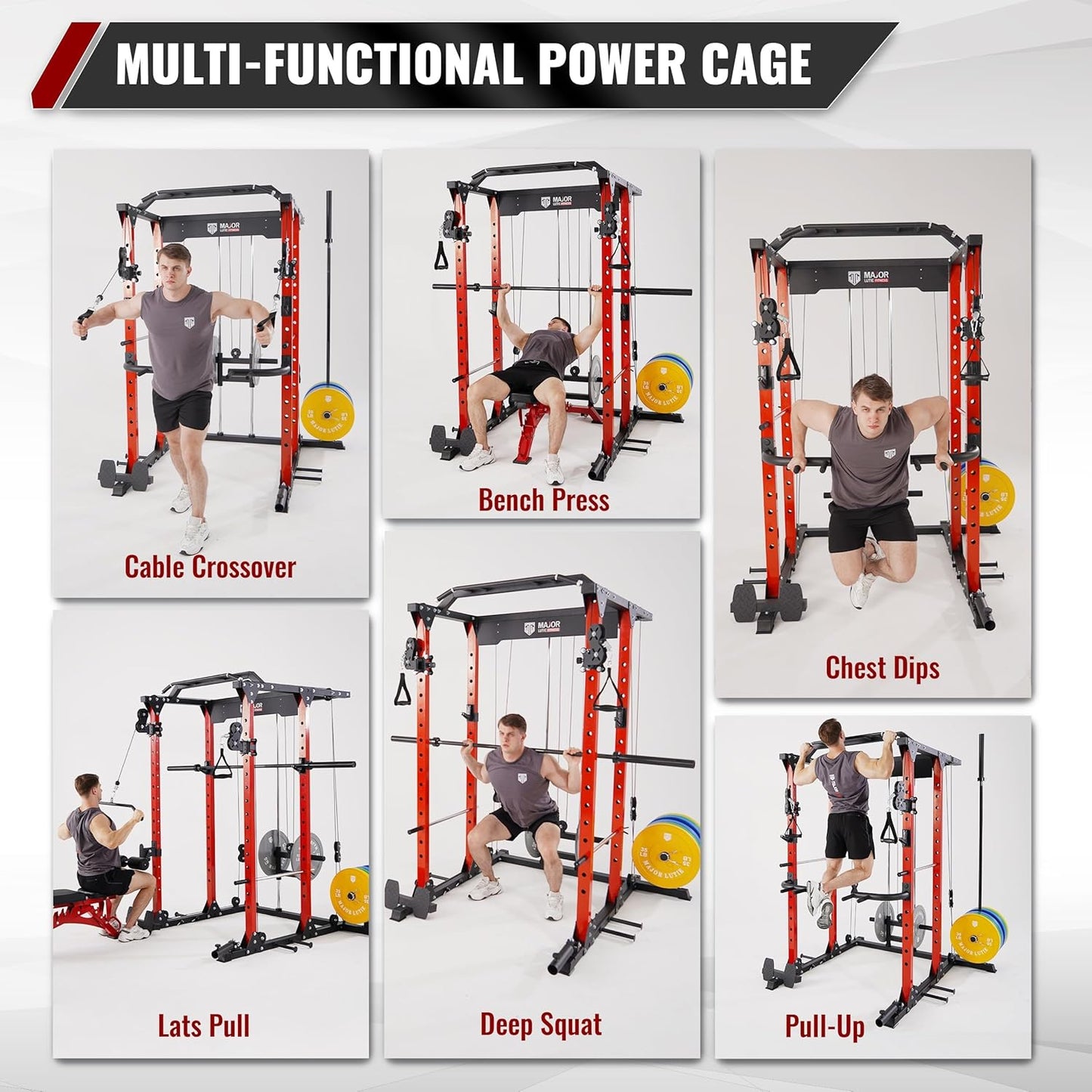 MAJOR FITNESS PLM03 Power Rack - 1400LBS Home Gym with Cable Crossover, Pull-Up Bar & Landmine, Strength Training Equipment