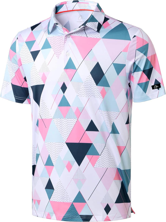Obla Mens Golf Polo Shirts Short Sleeve Dry Fit Performance Moisture Wicking Casual Print Collared Golf Shirts for Men