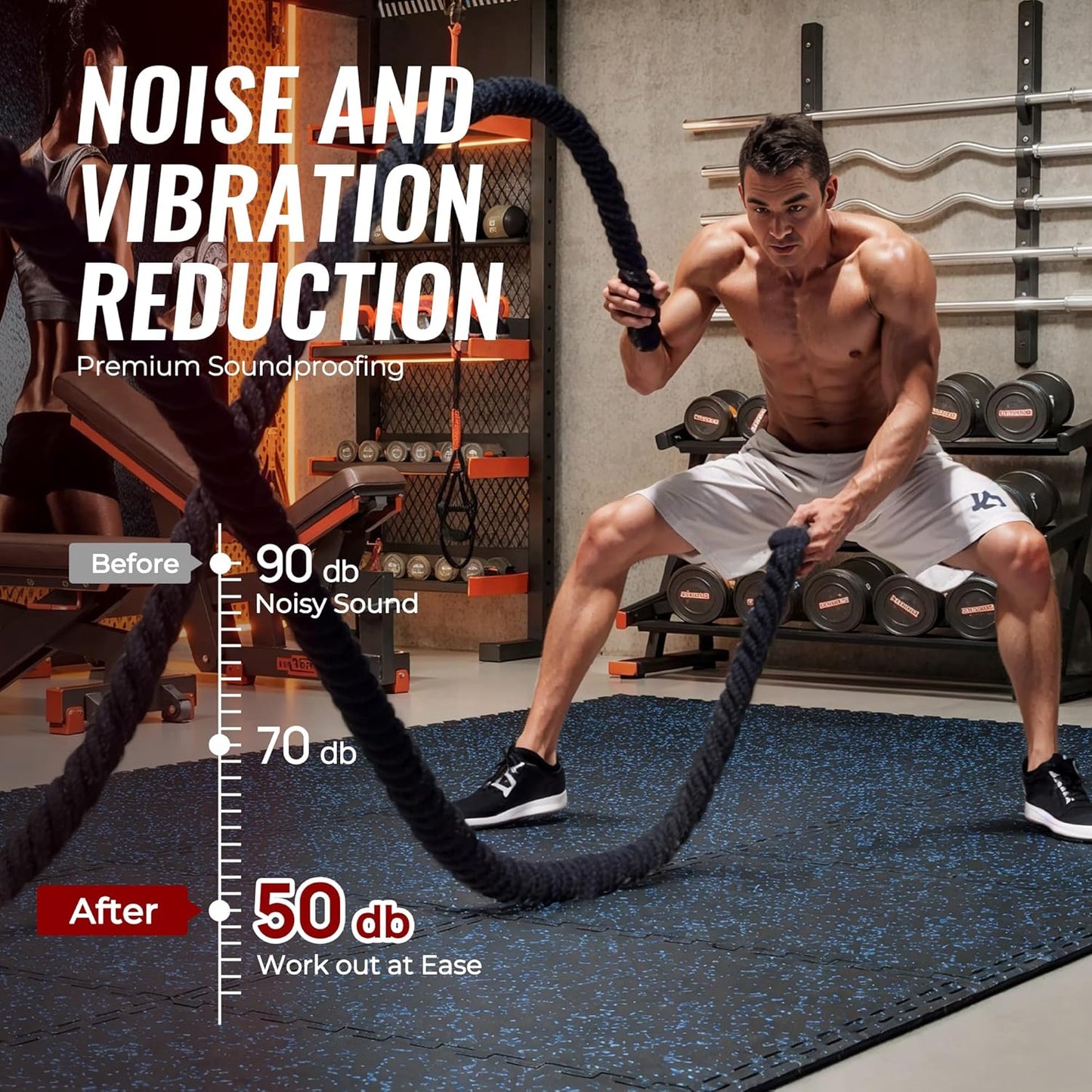 SUPERJARE 0.56'' Thick 12 Pcs 48 Sq Ft Rubber Top Exercise Equipment Mats, High Density EVA Foam Mats with Rubber Top, Interlocking Gym Flooring for Home Gym, Protective Workout Mat, Black/Blue