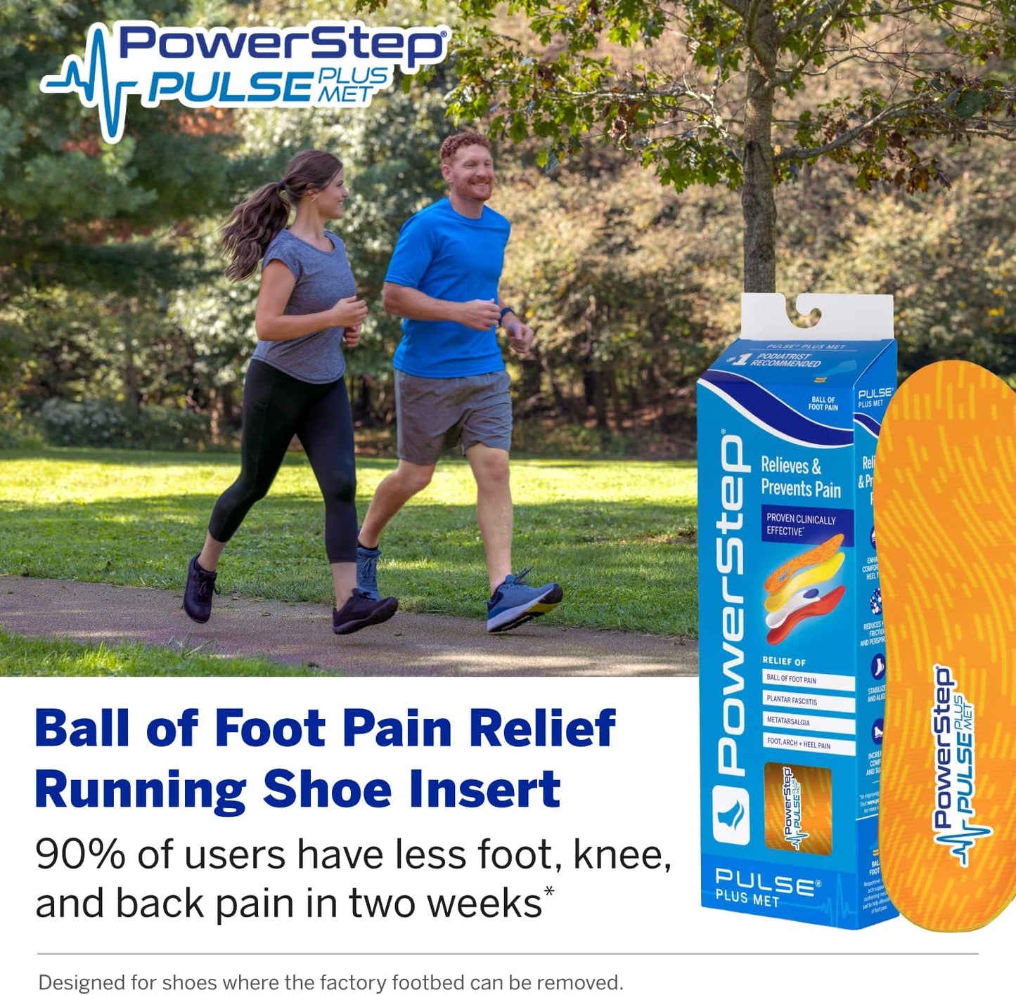 PowerStep Pulse Plus Met - Ball of Foot Pain Relief Shoe Insoles - Running Shoe Orthotics for Metatarsal Foot Pain, and Morton's Neuroma Relief - Made in The USA (M 7-7.5, F 9-9.5)