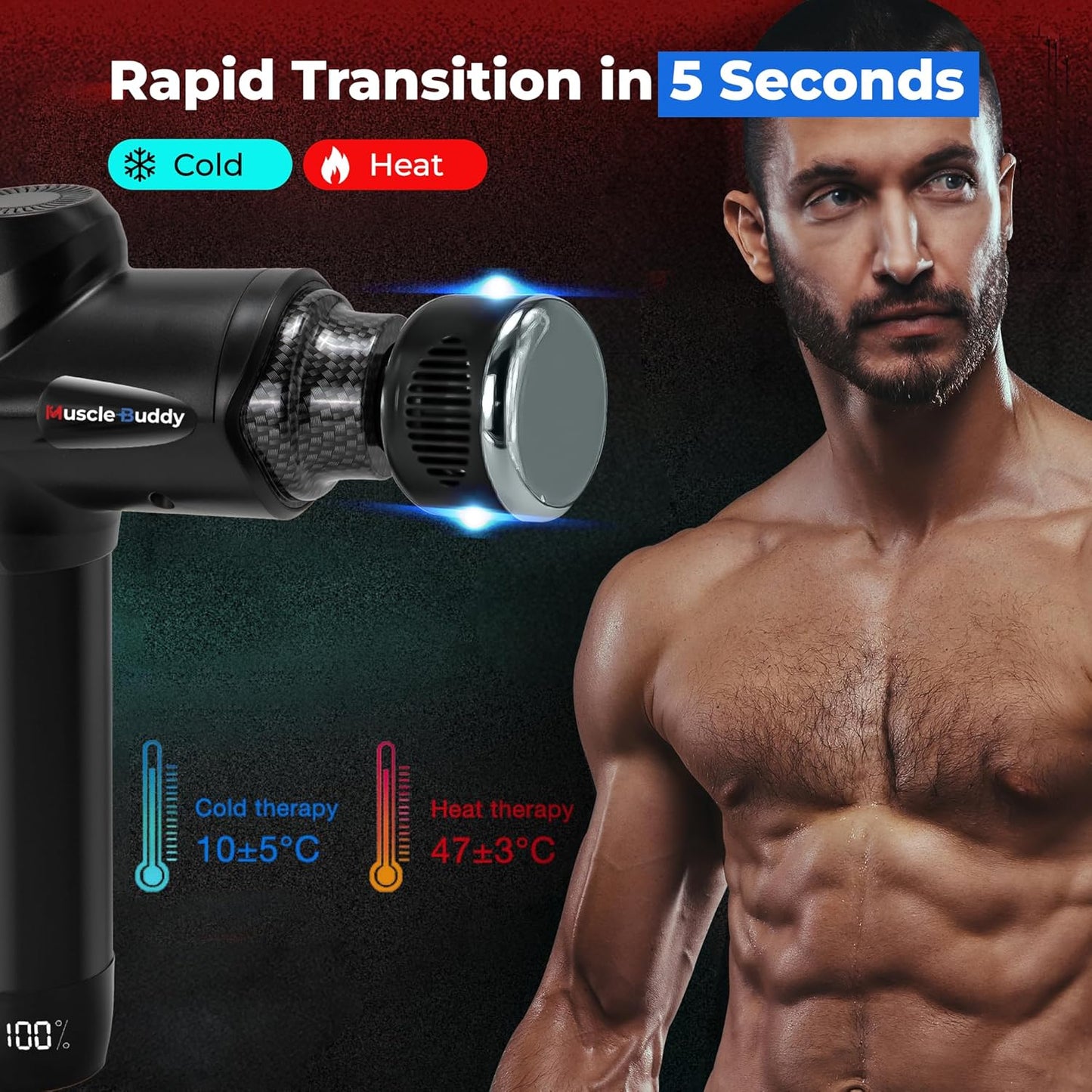 Massage Gun Deep Tissue with Heat and Cold Head, 6 Temperatures, 20 Levels & 10 Heads, Handheld Muscle Massager Gun with Carry Case, Portable Percussion Muscle Massager Gun (Black)