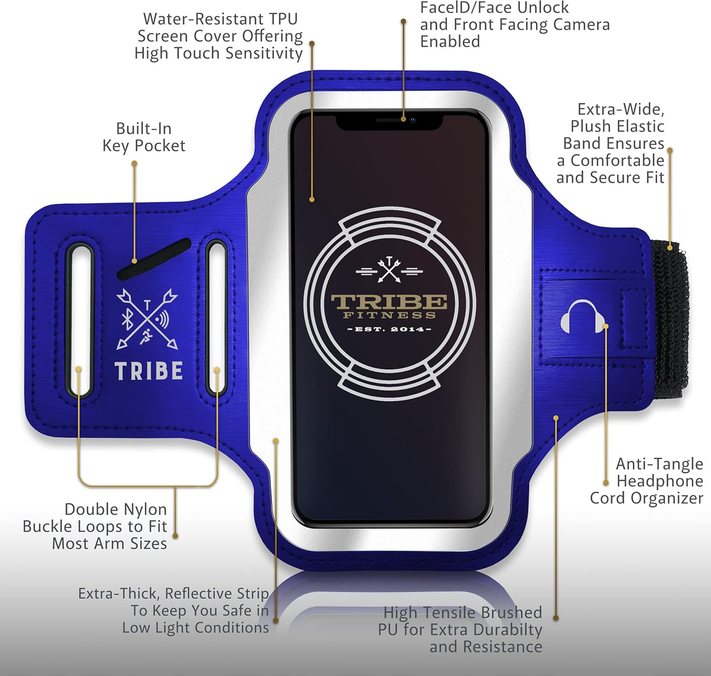 TRIBE Running Phone Holder Armband. iPhone & Galaxy Cell Phone Sports Arm Bands for Women, Men, Runners, Jogging, Walking, Exercise & Gym Workout. Fits All Smartphones. Adjustable Strap, CC/Key Pocket
