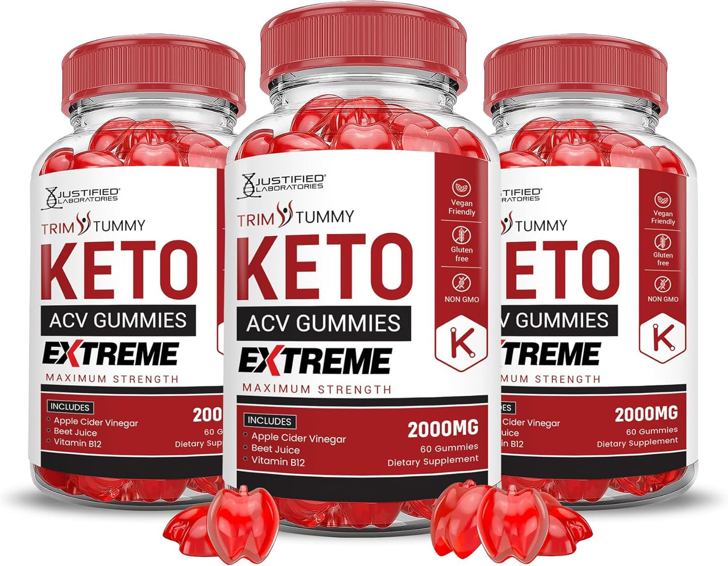 (3 Pack) Trim Tummy Keto ACV Gummies Extreme 2000MG Trim Tummy Keto Gummies Apple Cider Vinegar Formulated with Pomegranate Beet Juice Powder B12 Vegan Non GMO 180 Gummys