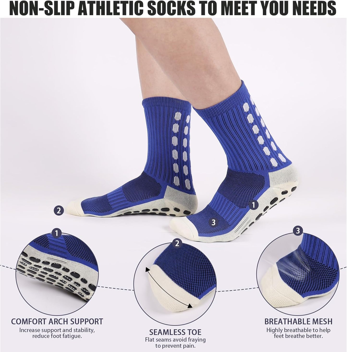 2 Set Grip Soccer Socks and Shin Guard Sleeves Non Slip Soccer Sleeve Socks for Men Women