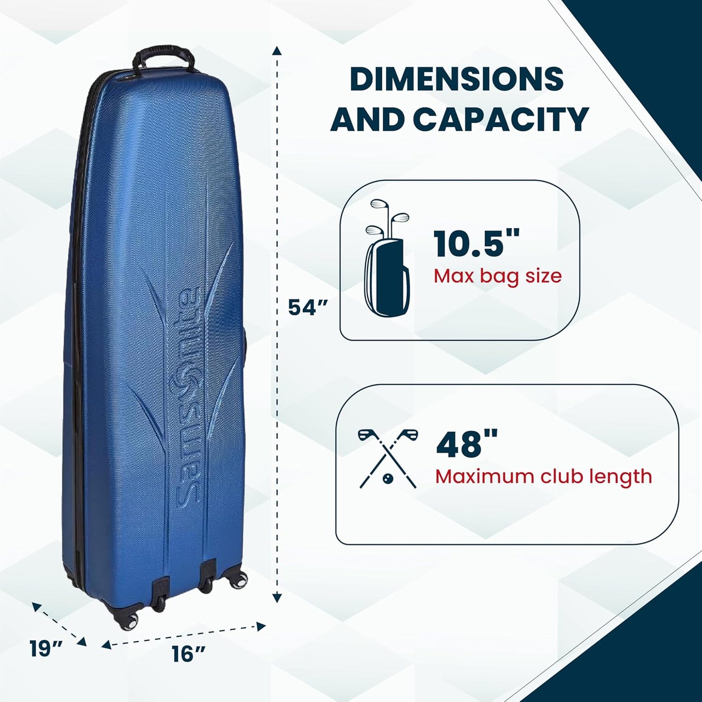 Samsonite Golf 6850 Hard Case Golf Travel Bag, Lightweight & Durable ABS Shell, Multi-Directional Wheels