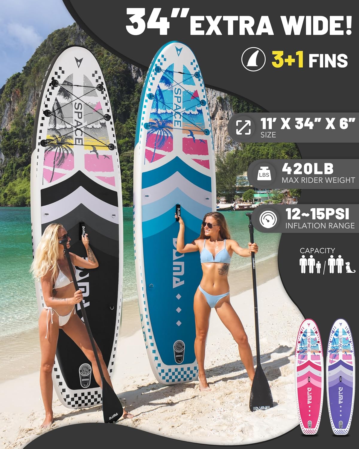 DAMA 11'*34"*6" Inflatable Paddle Board, Paddle Boards for Adults,Sup,Lightweight and Durable, Easy to Inflate, Versatile in Style, Fully Functional, Equipped w/High Grade Accessories.