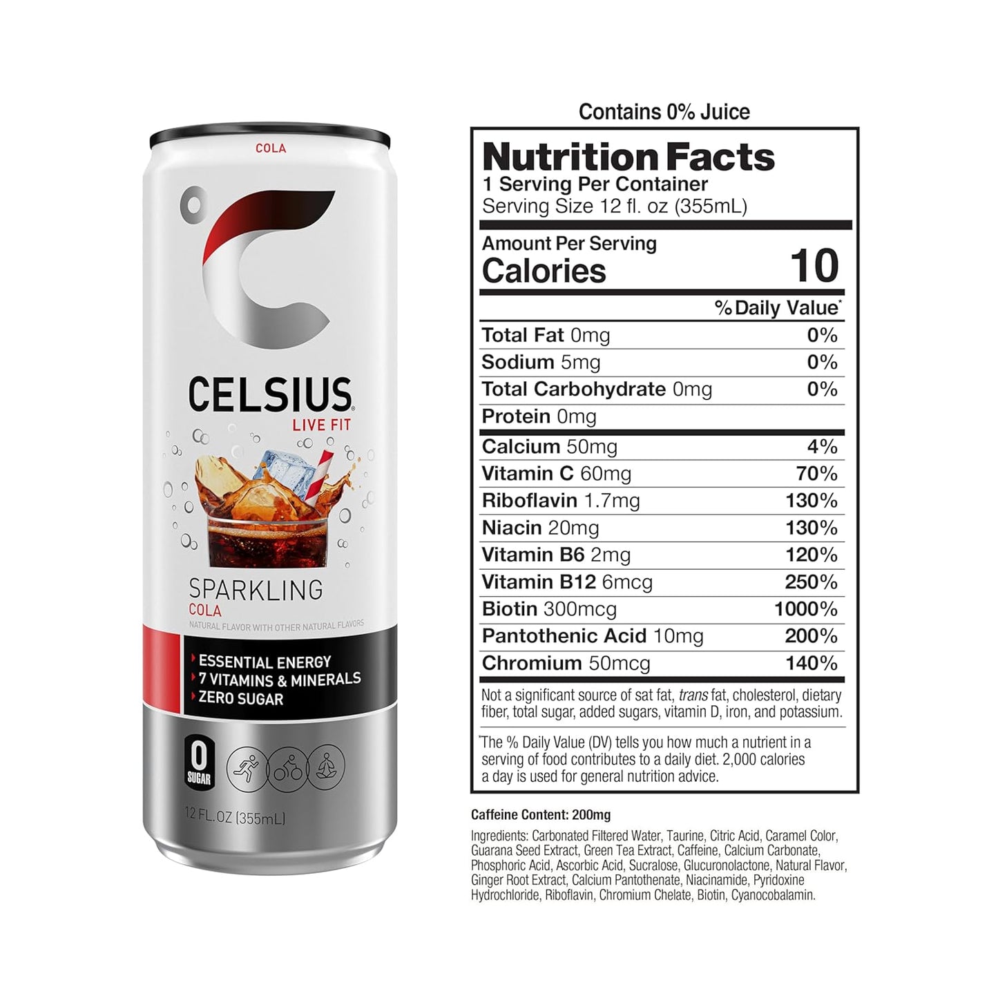 CELSIUS Sparkling Cola, Functional Essential Energy Drink 12 Fl Oz (Pack of 12)