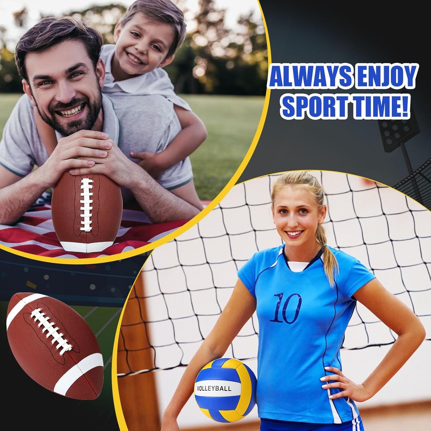 8 Pcs Sports Balls Set Include Basketball Football Soccer Volleyball with 2 Sport Equipment Bags 2 Pumps for Teens Youth Adult Outdoor Operation Christmas Ball Gifts