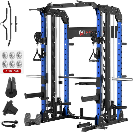 Smith Machine Home Gym with Aluminum Pulley Set- 2000lbs Capacity All-in-One Power Rack with Cable Crossover, Pull-Up Bar & Dip Station, Includes 18 Attachments, P107 Anvil