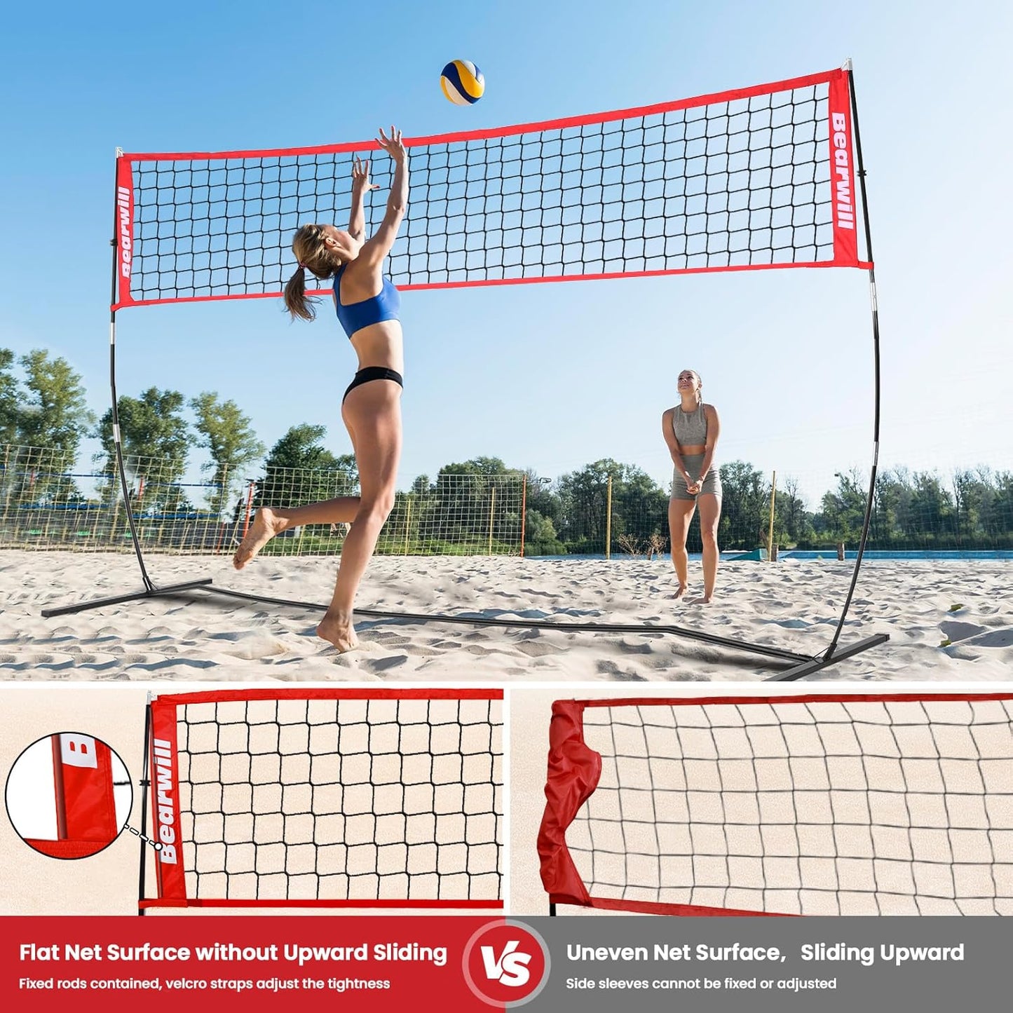 Volleyball Net, 12FT Portable Volleyball Net for Backyard, Freestanding Volley Ball Set Height Adjustable with Carry Bag, Volley Ball Practice Nets Training Equipment for Indoor and Outdoor