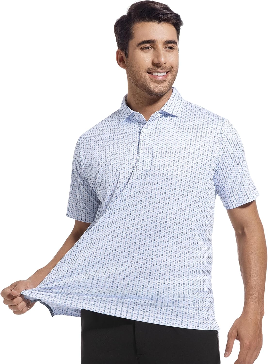 SAMERM Mens Golf Shirts Short Sleeve Dry Fit Performance Moisture Wicking Print Sport Polo Shirts for Men Casual