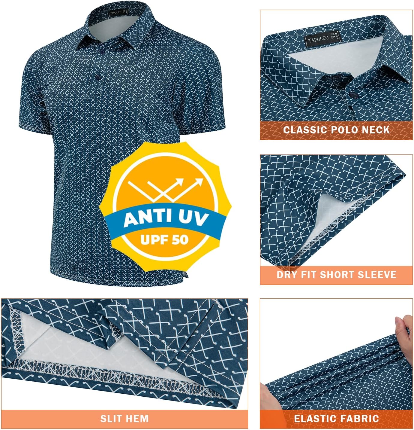 TAPULCO Mens Quick Dry Polo Shirts Camouflage Pattern Performance Athletic Lightweight Breathable Casual Golf Tshirts