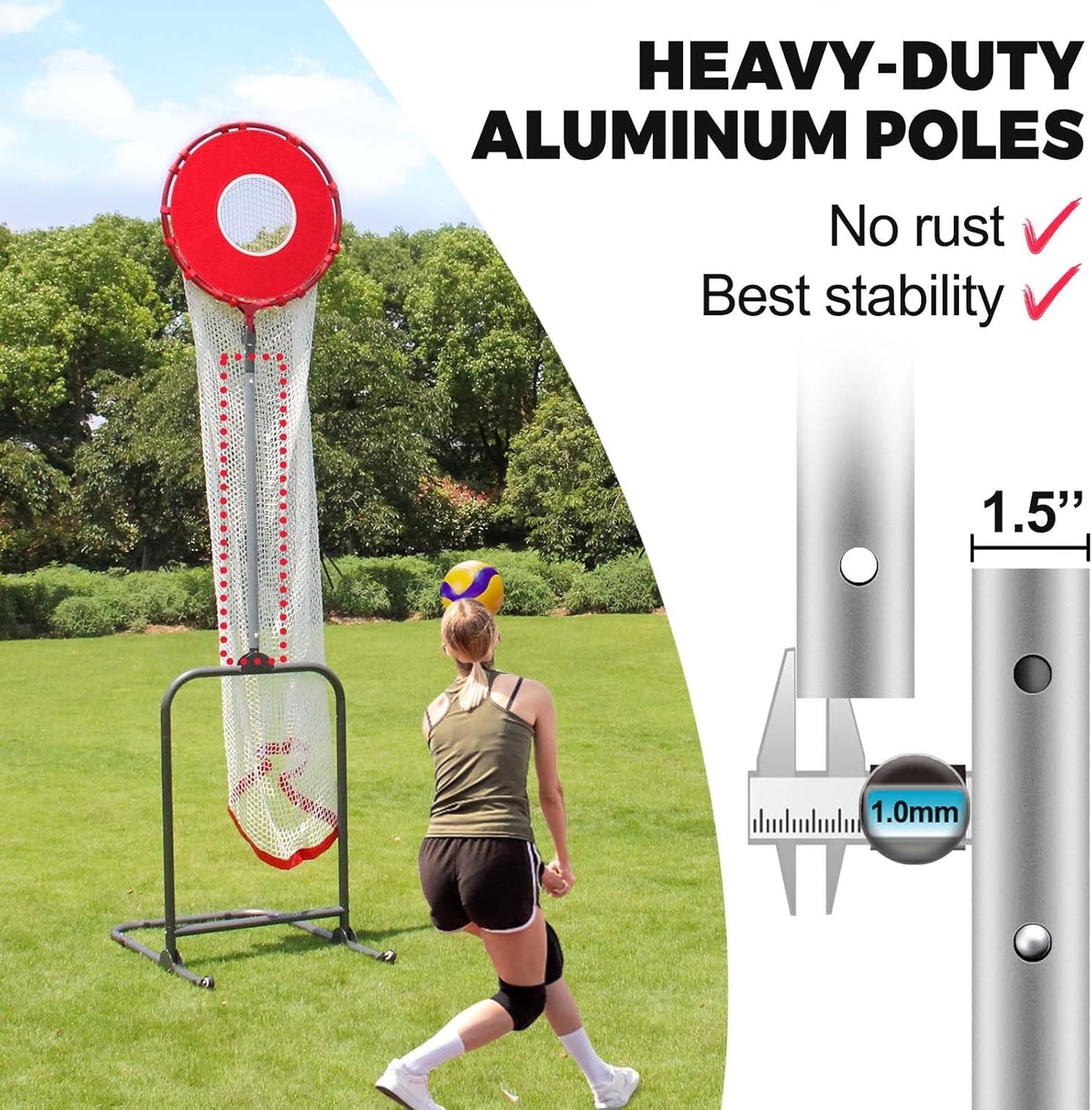 Volleyball Setter Trainer Net Setting Training Equipment Target Practice Indoor or Outdoor, Adjustable Height (4.6 ft-9.8 ft) and Angle for Serving Spiking Drills System