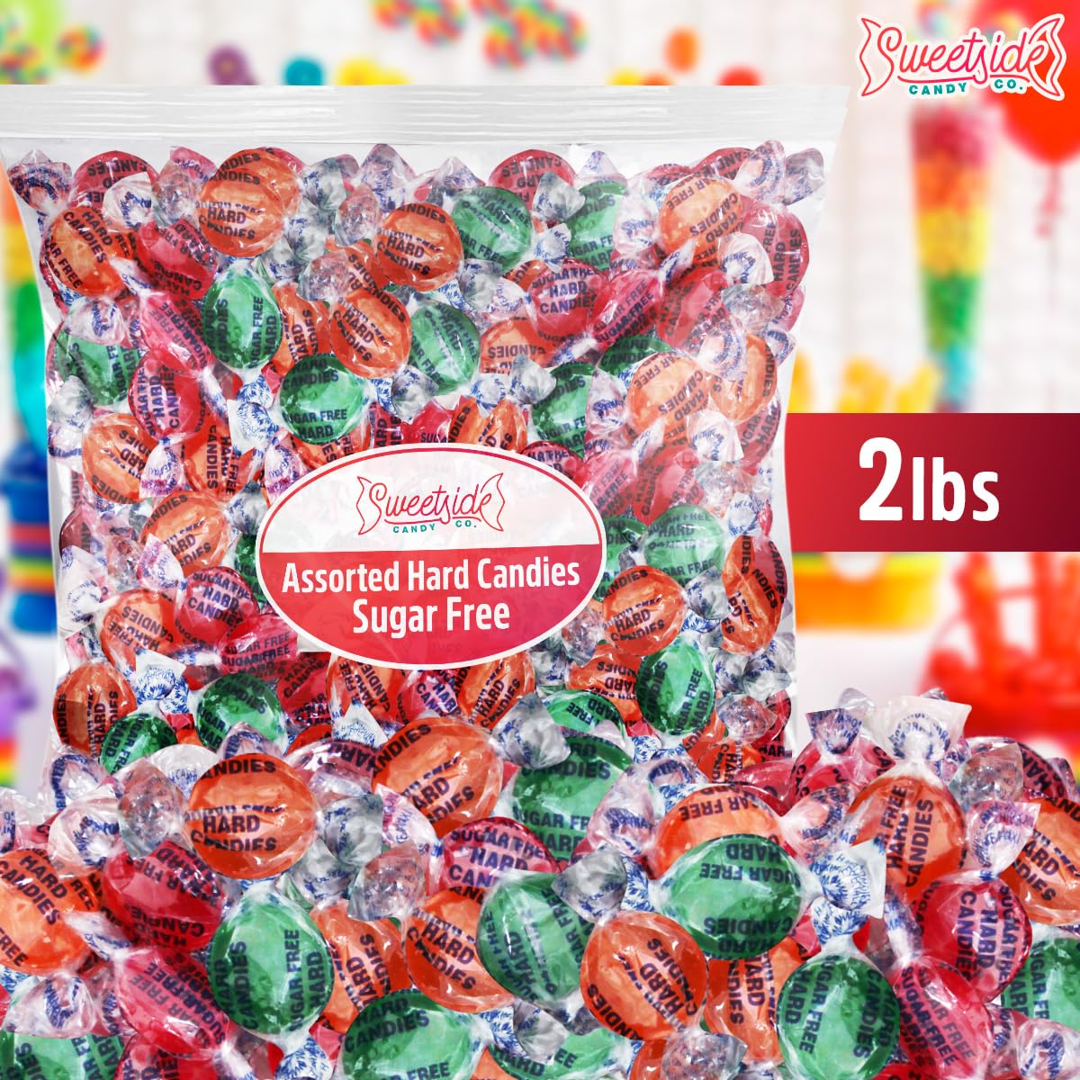 Sweetside Assorted Hard Candy Sugar Free, 2lb Pack of Bulk Hard Candy Individually Wrapped, Perfect Sugar Free Hard Candies for Candy Bowls, Party Favors, Office Treats, Halloween Candy and Gift Assortments