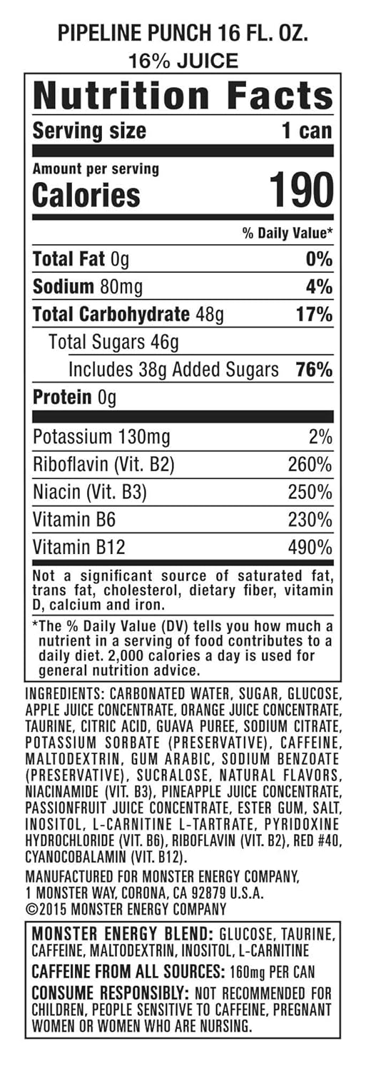 Monster Energy Juice, Pipeline Punch,16 Fl Oz (Pack of 24)