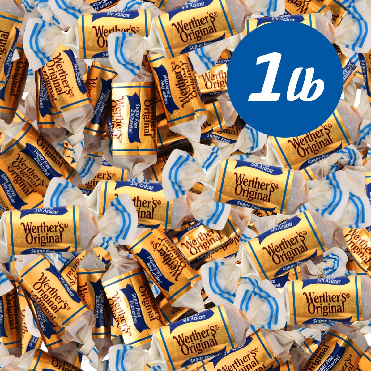 Werther's Original Chewy Sugar Free Caramel Candy, Individually Wrapped Healthy Sweet Caramel Bites for Guilt-Free Pleasure, Melts in Your Mouth in a Satisfying Creamy Way, 1lb