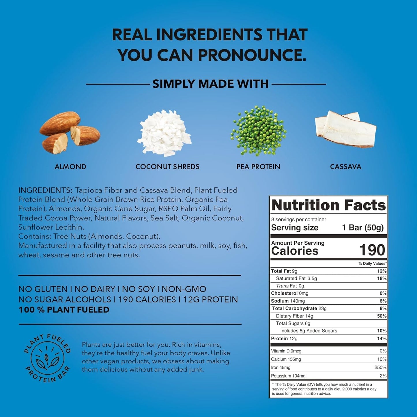 TRUBAR Vegan Protein Bar, Cocoa For Coconuts, Gluten Free, Plant Based Protein, Dairy Free, Non GMO, Soy Free, No Sugar Alcohols, 12G Protein, 12G Fiber, 23G Carb, On the Go Snack Bars, 12ct