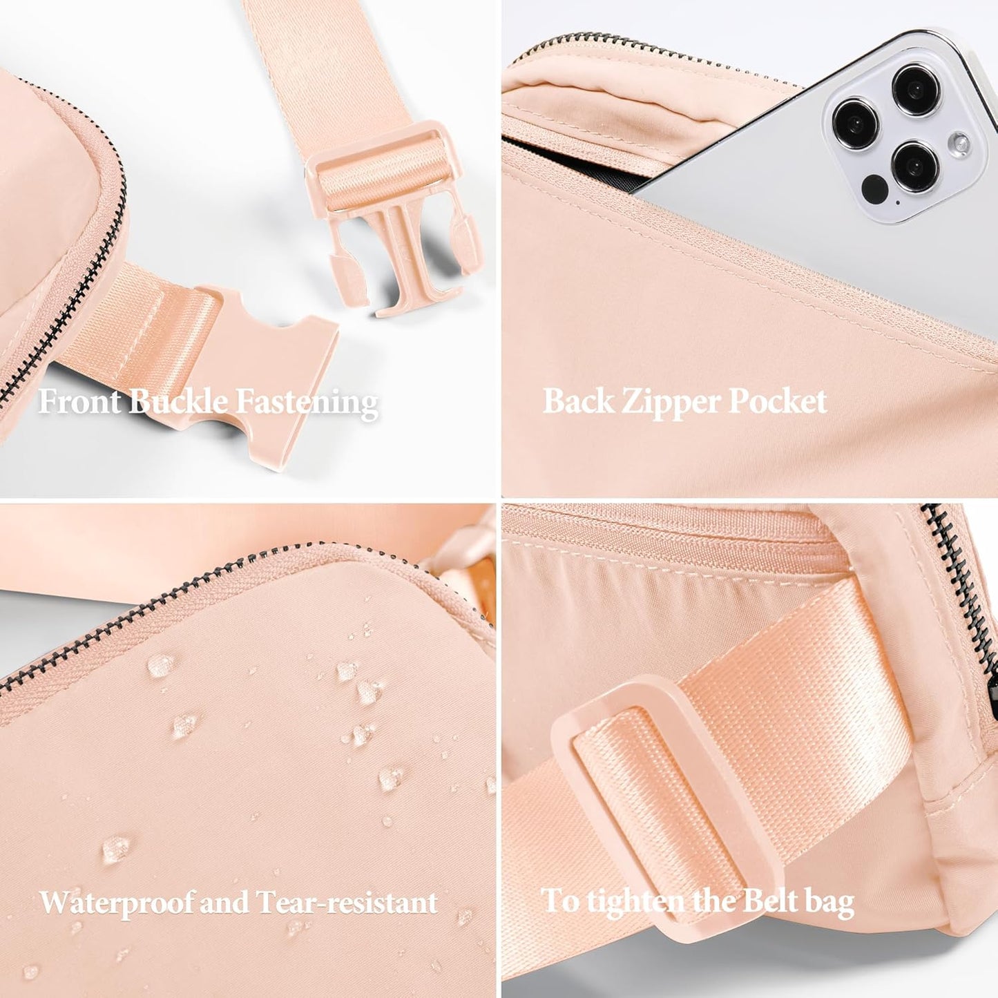 ODODOS Unisex Mini Belt Bag with Adjustable Strap Small Fanny Pack for Workout Running Traveling Hiking, Pale Coral