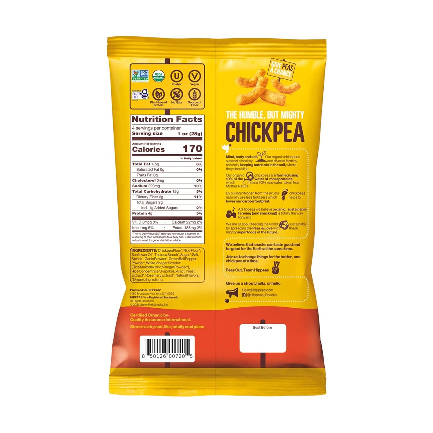 Hippeas Chickpea Puffs, Sriracha Sunshine, 4 Ounce (Pack of 1), 4g Protein, 3g Fiber, Vegan, Gluten-Free, Crunchy, Plant Protein Snacks