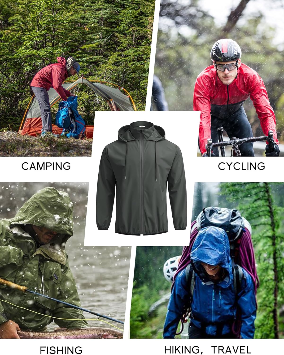 COOFANDY Men's Packable Rain Jacket Lightweight Waterproof Raincoat with Hood Travel Hiking Golf Windbreaker