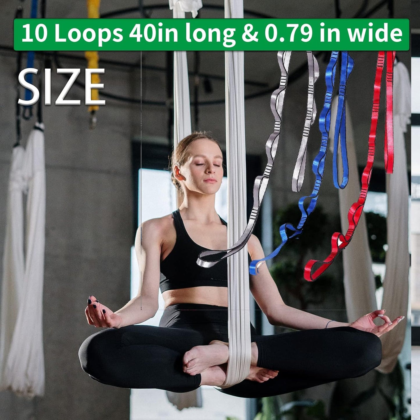 Aerial Yoga Hammock Daisy Chains Strap, Strong 22kN Adjustable with 10 Loops, No Stretch, Climbing Strap Nylon Chain Sling for Aerial Yoga,Swing, Hammock, Suspension, Exercise
